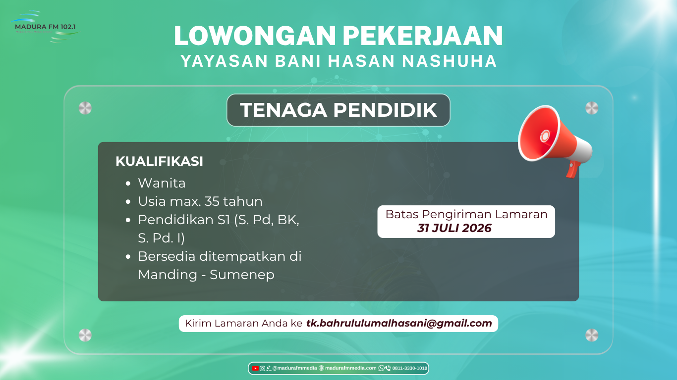 Lowongan Kerja Guru PAUD di Sumenep: Yayasan Bani Hasan Nashuha Buka Rekrutmen Tenaga Pendidik hingga 31 Juli 2026